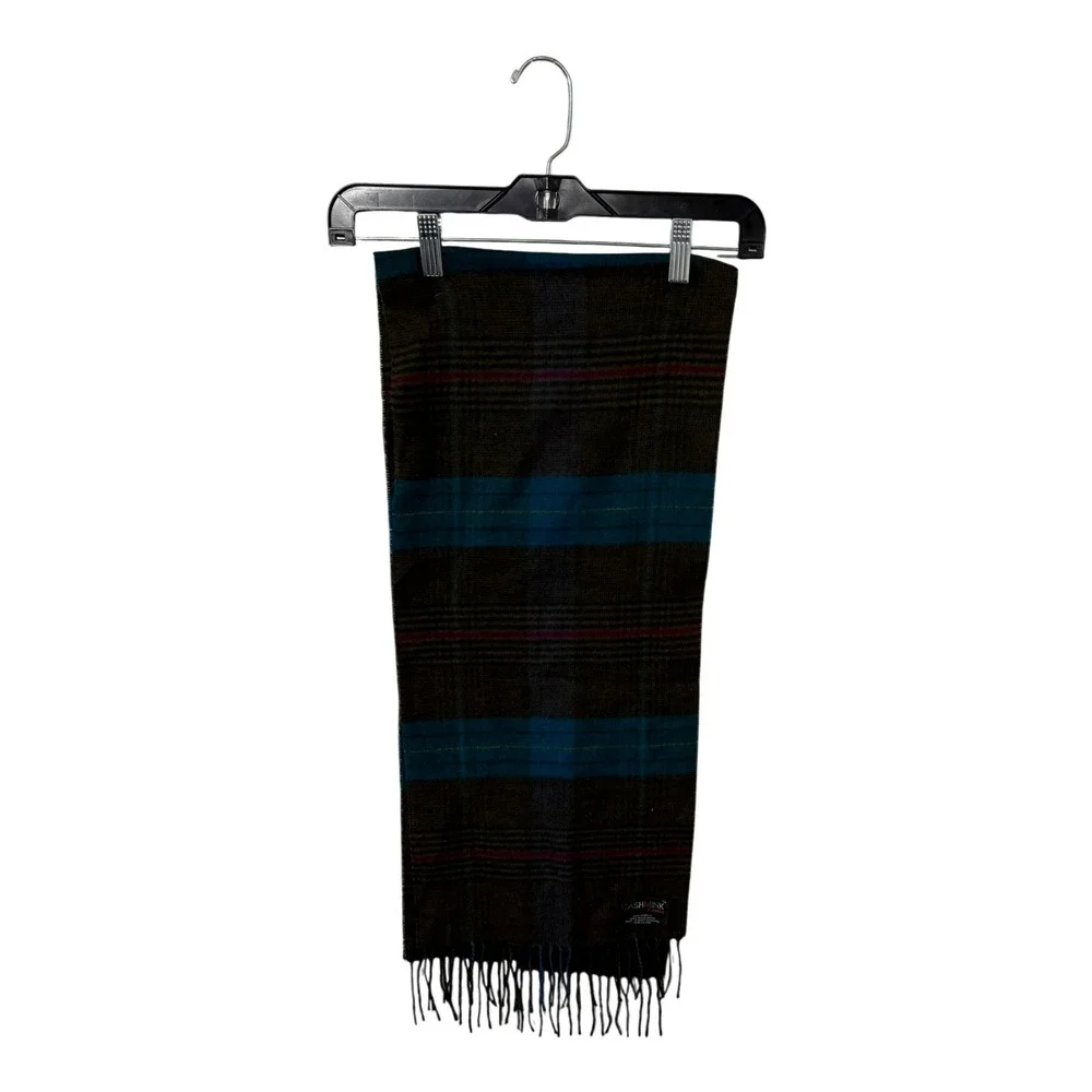 V. Fraas Cashmink Scarf Plaid Green Blue Burgundy Made in West Germany Vintage